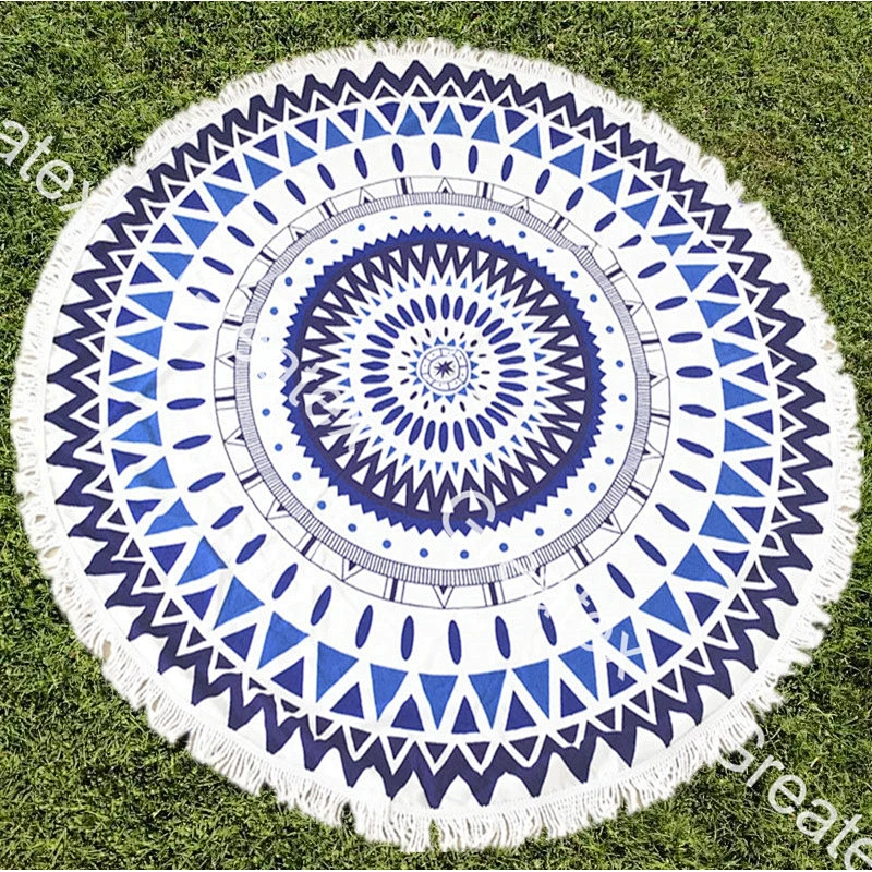 Promotional round  microfiber reactive print beach towel with decor art
