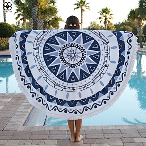 2020 Hot sell round seaside holiday microfiber beach towel with printed design