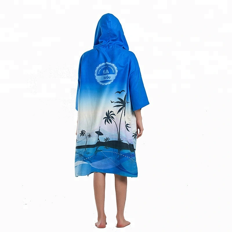 Beach Microfiber printed men surf poncho hooded