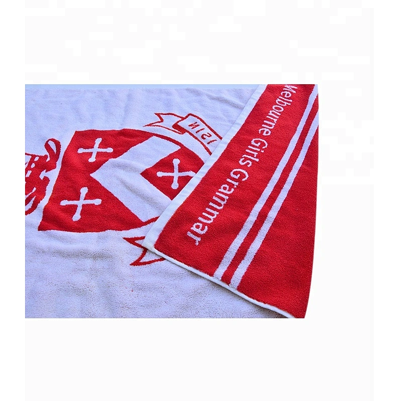 White and red logo custom beach towel cotton