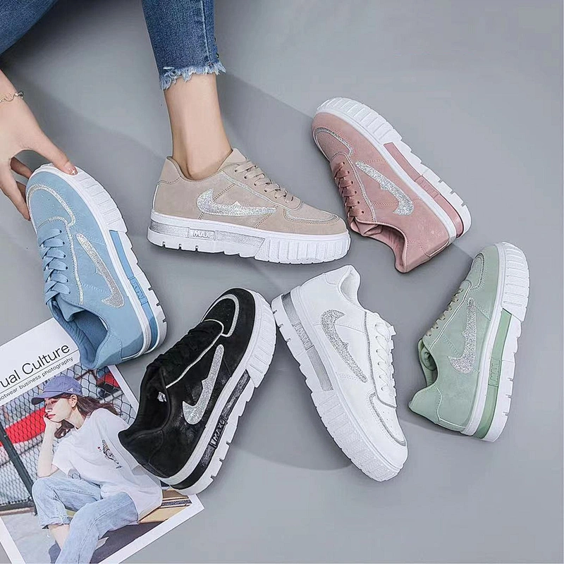 New Styles PU Leather Ladies Flat Casual Sport Sneakers