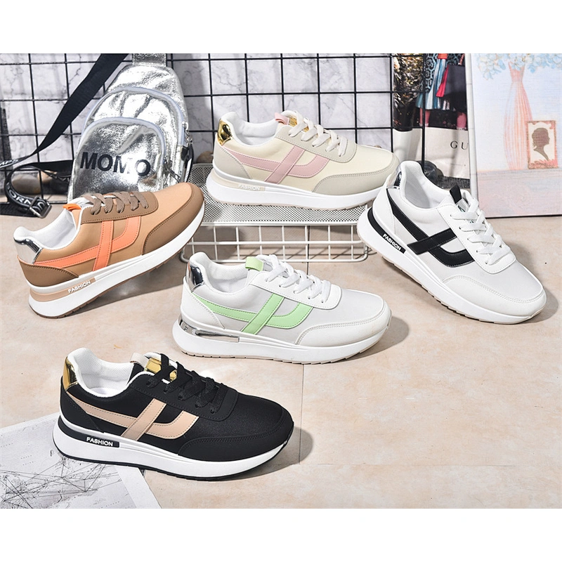 Women Lace-up Casual Pu and Fabric Upper Shoes