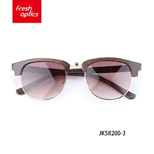 JK58200 Handmade Bamboo Wood Glasses With Metal Half Rim