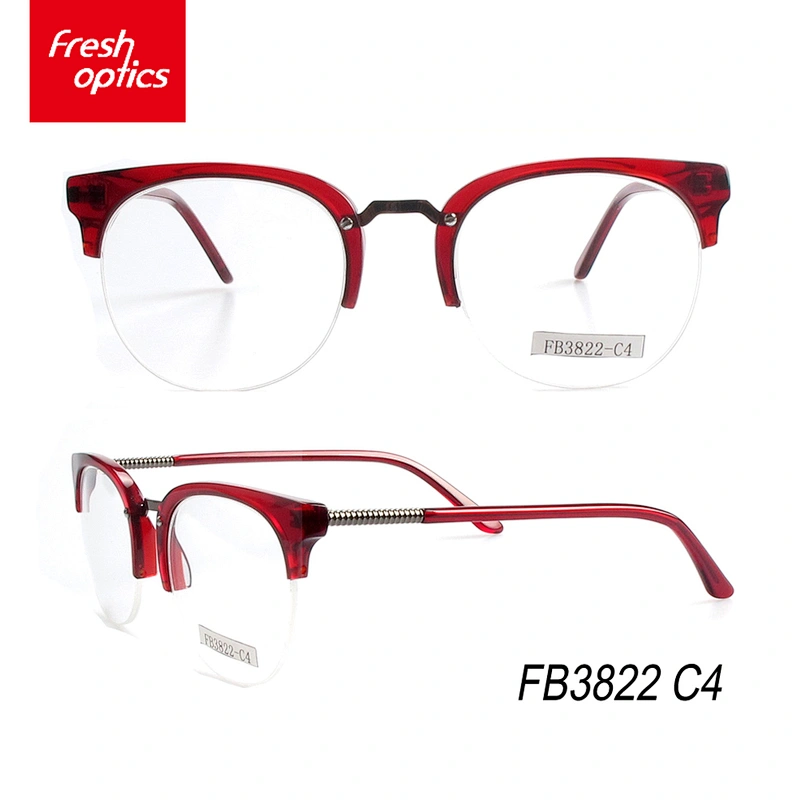 FB3822 Acetate Half Rim Optical Frames With Metal Bridge
