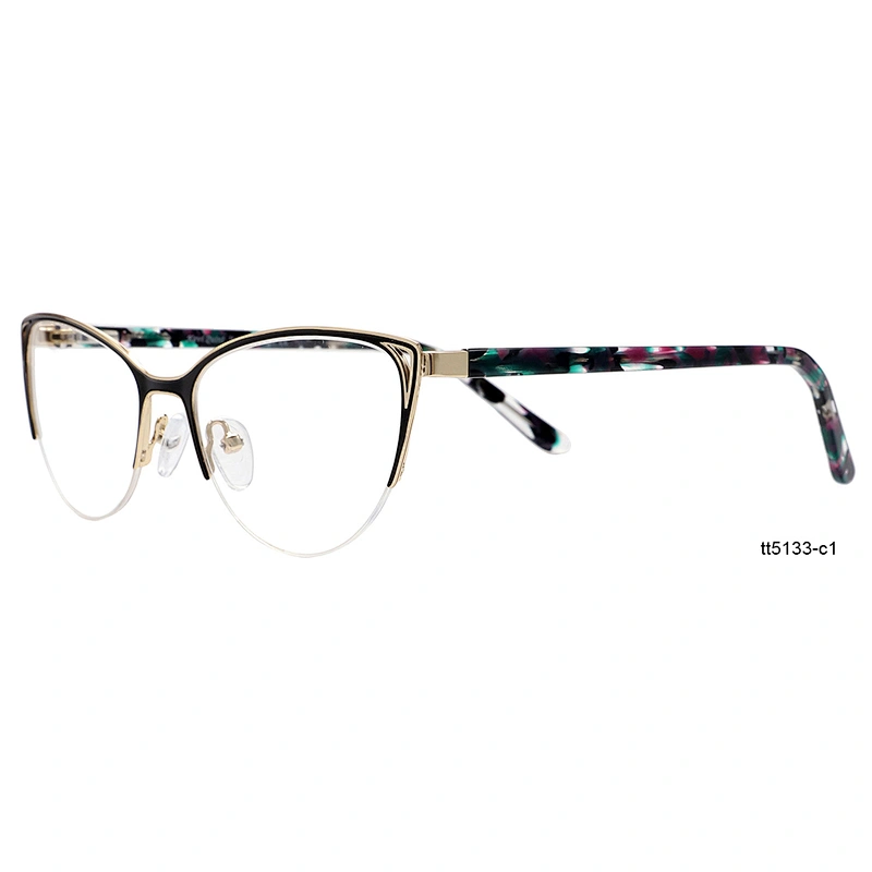 Designer red cat eye prescription glasses half rim metal optical frames for women