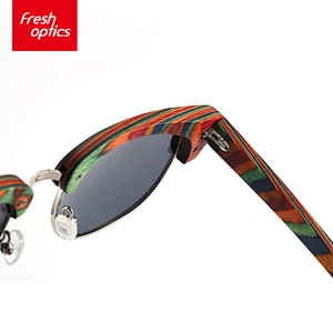 6W008 Colorful Fashion Wooden Sunglasses With Half Metal Frame