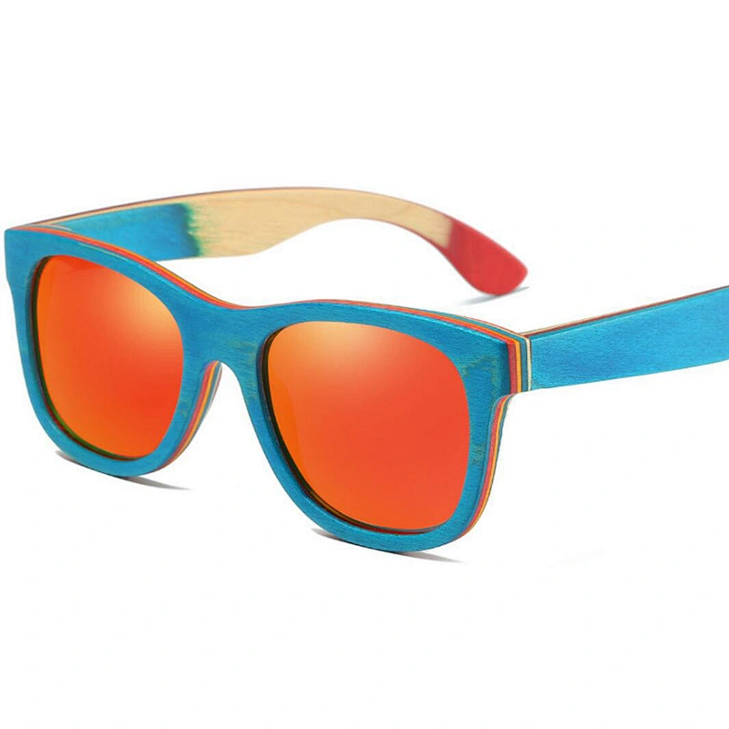 handmade unisex blue polarized skateboard wood bamboo sunglasses frames