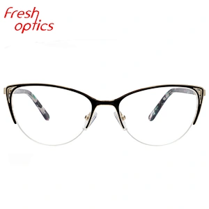 Designer red cat eye prescription glasses half rim metal optical frames for women