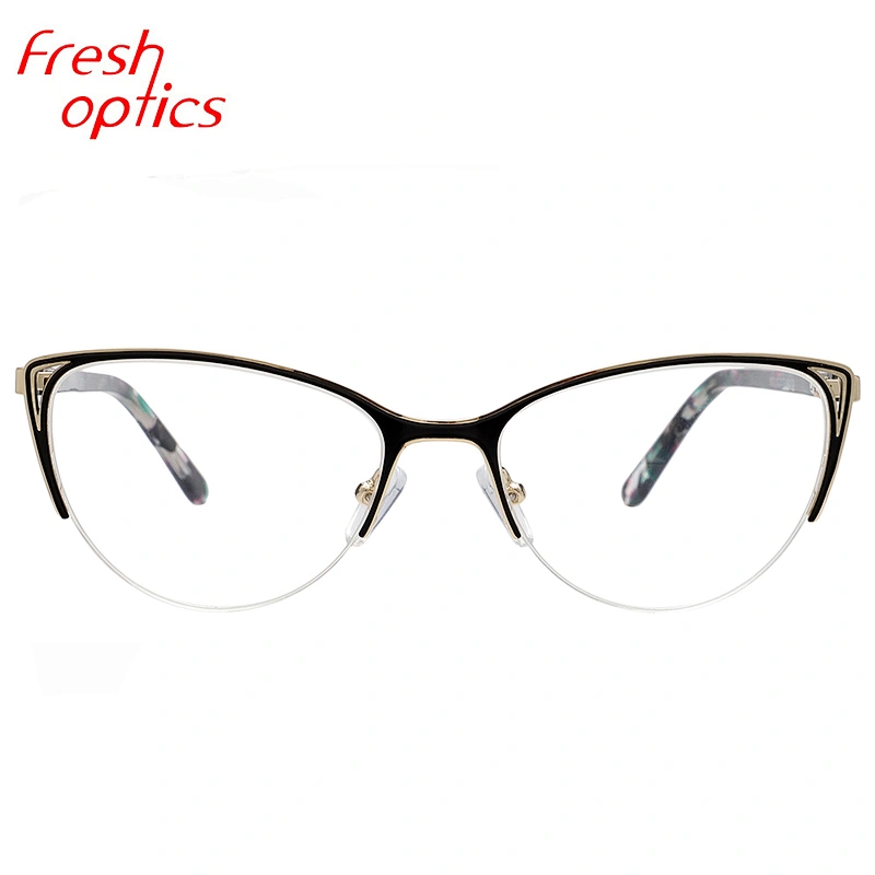 Designer red cat eye prescription glasses half rim metal optical frames for women