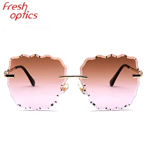 Italy Design Mirror ocean Lens sun glasses women rimless sunglasses ready stock