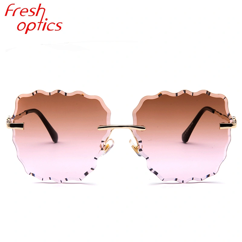 Italy Design Mirror ocean Lens sun glasses women rimless sunglasses ready stock