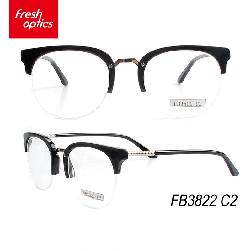 FB3822 Acetate Half Rim Optical Frames With Metal Bridge