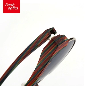 6W008 Colorful Fashion Wooden Sunglasses With Half Metal Frame