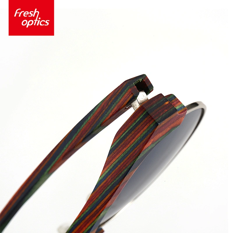 6W008 Colorful Fashion Wooden Sunglasses With Half Metal Frame