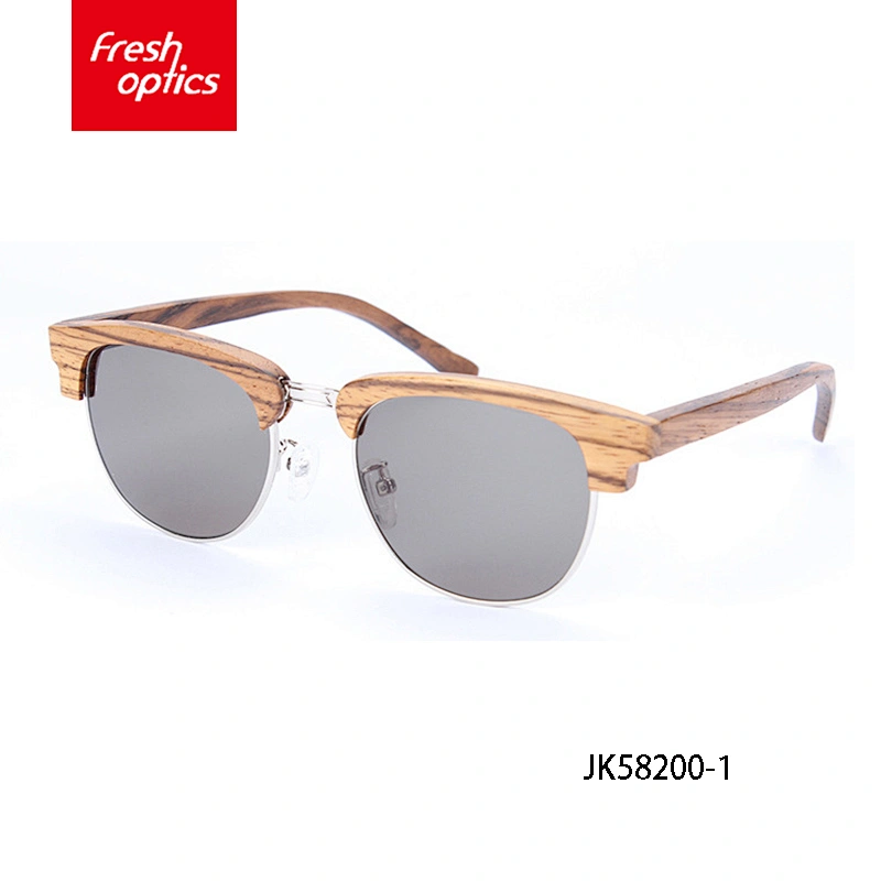 JK58200 Handmade Bamboo Wood Glasses With Metal Half Rim