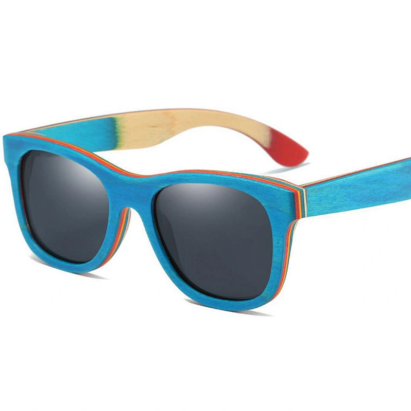 handmade unisex blue polarized skateboard wood bamboo sunglasses frames