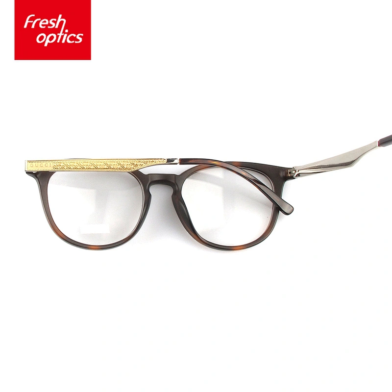 FB3887 Acetate Sedate Style Eyeglass Frames With Gold Temple