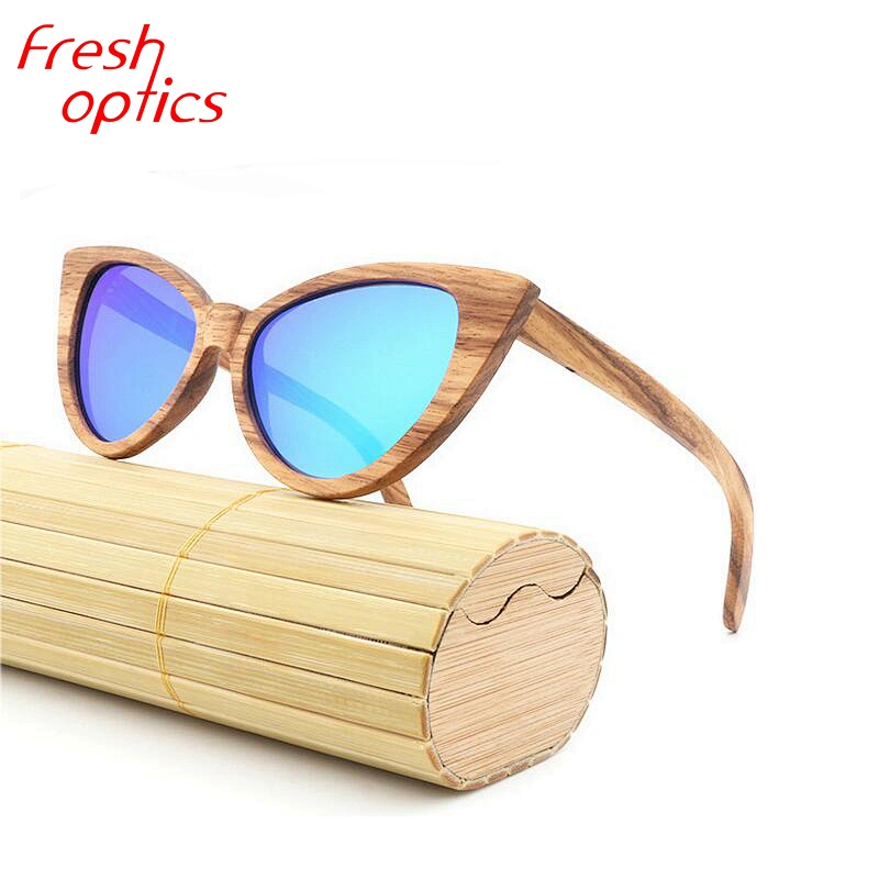 Hot sale fashion cat eye wood sunglasses custom logo printed Zebra Wood Sun Glasses 2019