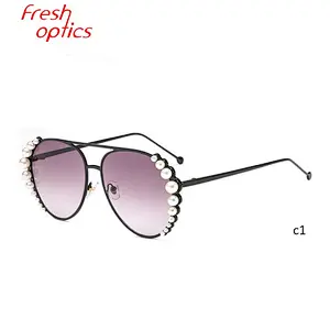 New fashion brand pearl metal bridge ocean lens sunglasses frames 2020