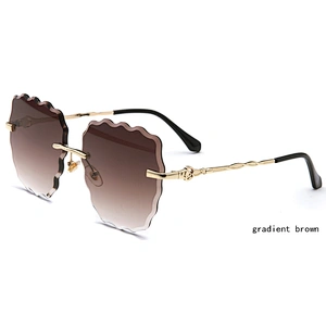 Italy Design Mirror ocean Lens sun glasses women rimless sunglasses ready stock