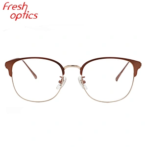 Matt Brown Gold Retro Vintage Round Metal Full Rim Frame Glasses Optical Frames