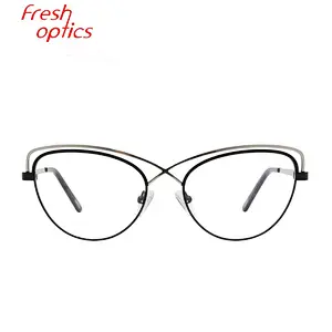 fashion double bridge clear cat eye glasses metal optical frames for young girl