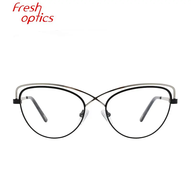 fashion double bridge clear cat eye glasses metal optical frames for young girl