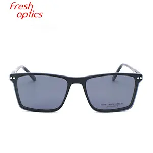 men's high quality acetate optical frames rimless magnetic clip on polarized UV400 sunglasses