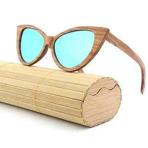 Hot sale fashion cat eye wood sunglasses custom logo printed Zebra Wood Sun Glasses 2019