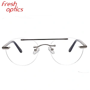 retro round gold double bridge spectacle rimless optical eyeglasses frame
