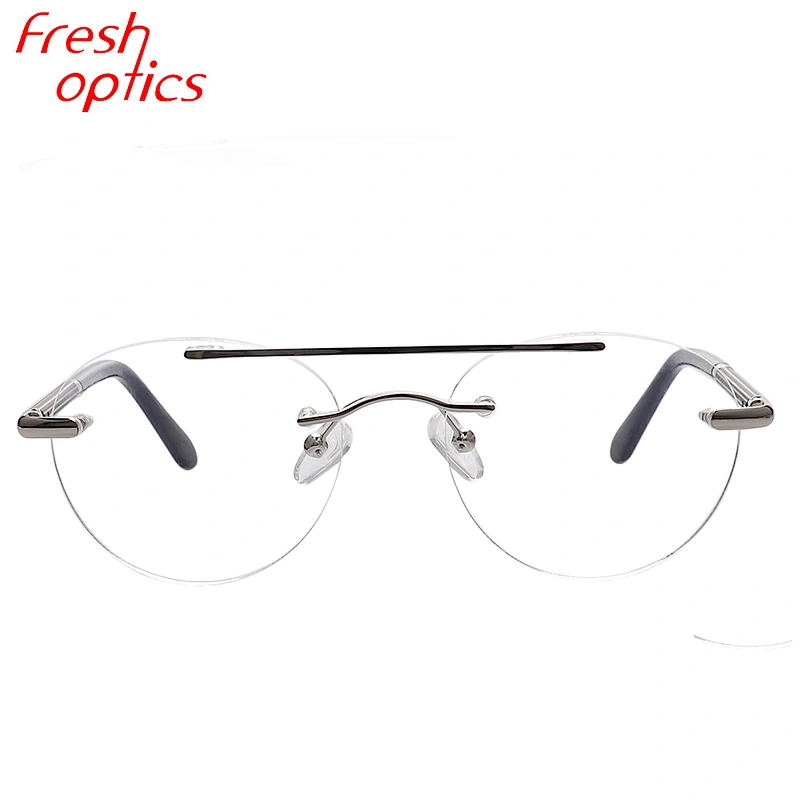 retro round gold double bridge spectacle rimless optical eyeglasses frame