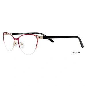 Designer red cat eye prescription glasses half rim metal optical frames for women
