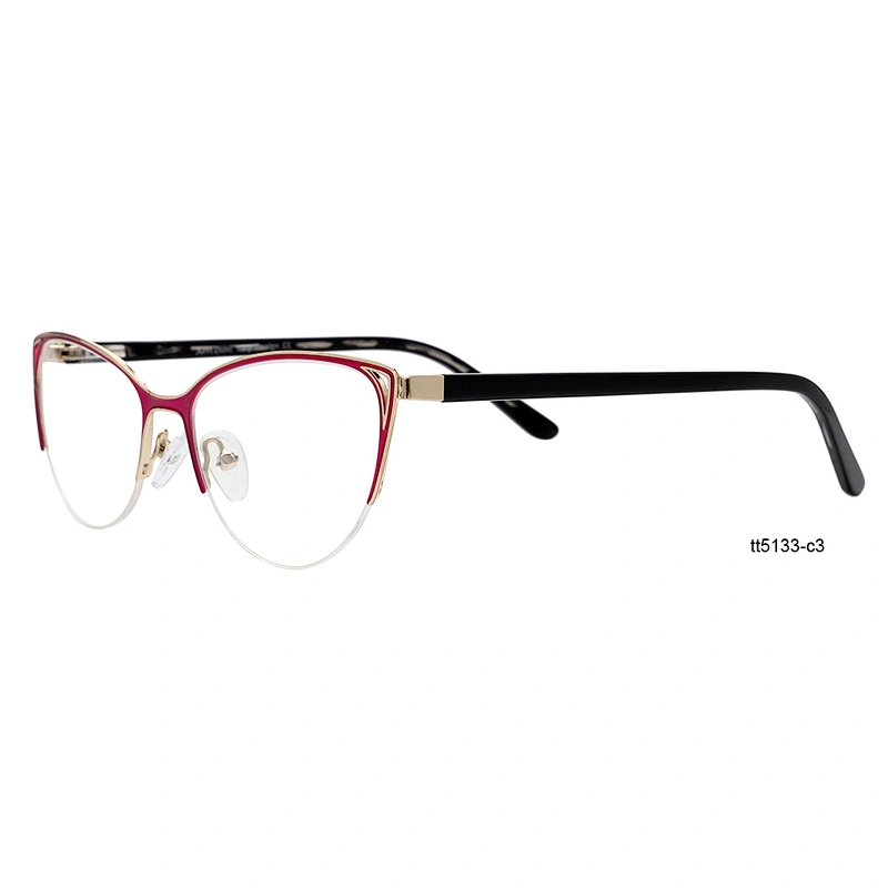 Designer red cat eye prescription glasses half rim metal optical frames for women