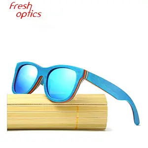 handmade unisex blue polarized skateboard wood bamboo sunglasses frames