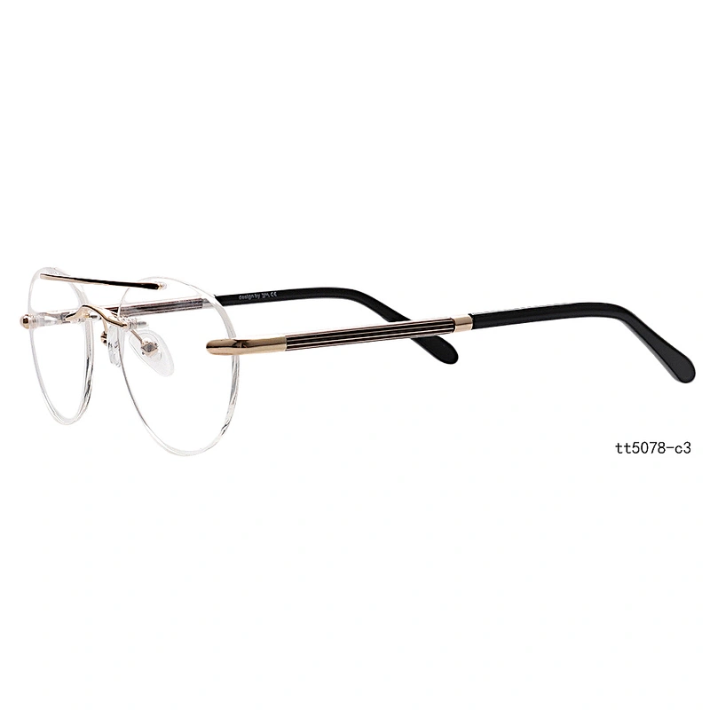 retro round gold double bridge spectacle rimless optical eyeglasses frame