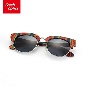 6W008 Colorful Fashion Wooden Sunglasses With Half Metal Frame