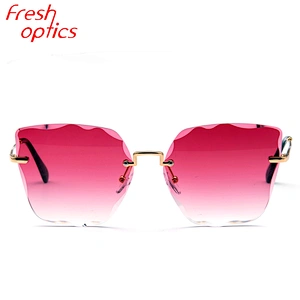 fashion crystal rimless sunglasses ocean lens PC sun glasses