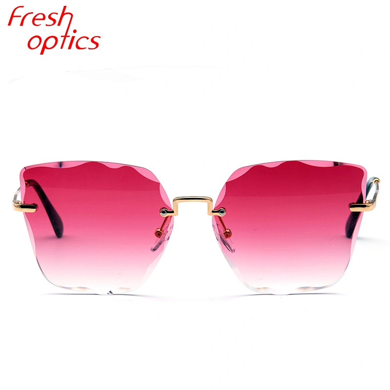 fashion crystal rimless sunglasses ocean lens PC sun glasses