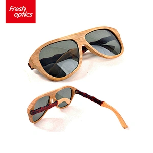 D1004 Temple Red Bamboo Wood Framed Sunglasses