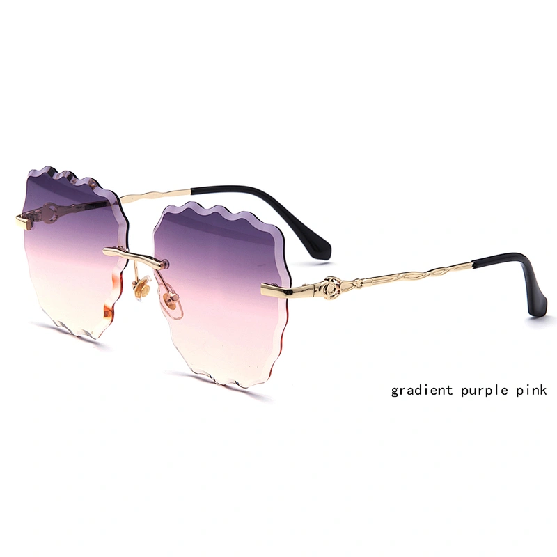 Italy Design Mirror ocean Lens sun glasses women rimless sunglasses ready stock