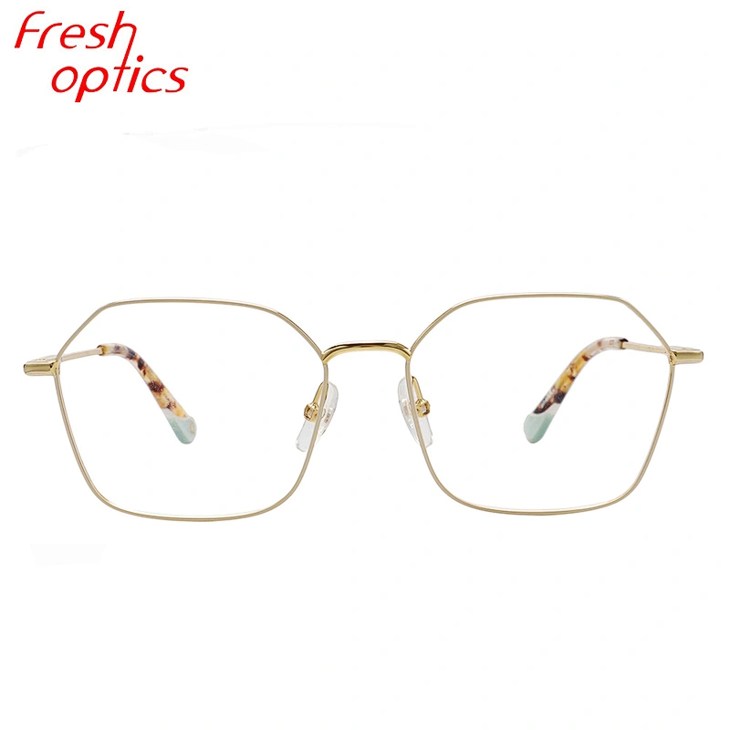 Hexagon retro round women K gold clear lens lamination tip eyeglasses optical frames glasses