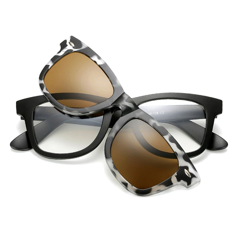 Fashion mirror five magnetic polarized lenses PC clip on sunglasses in stock for men