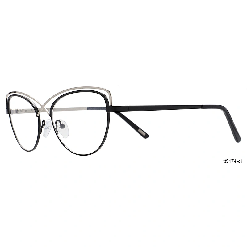 fashion double bridge clear cat eye glasses metal optical frames for young girl