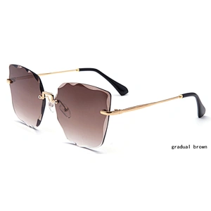 fashion crystal rimless sunglasses ocean lens PC sun glasses