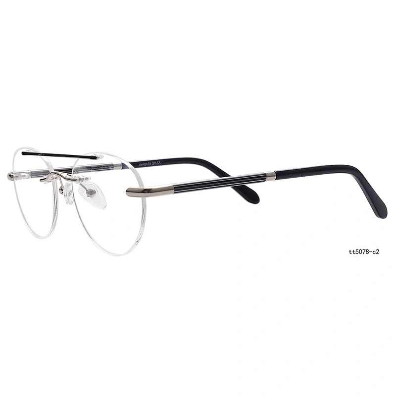 retro round gold double bridge spectacle rimless optical eyeglasses frame