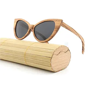 Hot sale fashion cat eye wood sunglasses custom logo printed Zebra Wood Sun Glasses 2019