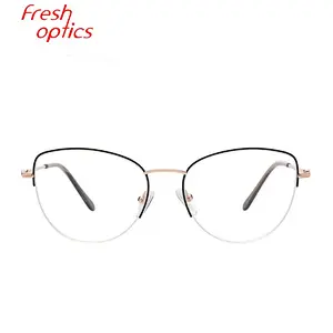 mature half rim spectacle computer protection custom ladies metal optical eyeglasses frames