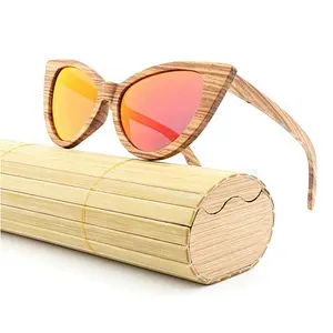 Hot sale fashion cat eye wood sunglasses custom logo printed Zebra Wood Sun Glasses 2019