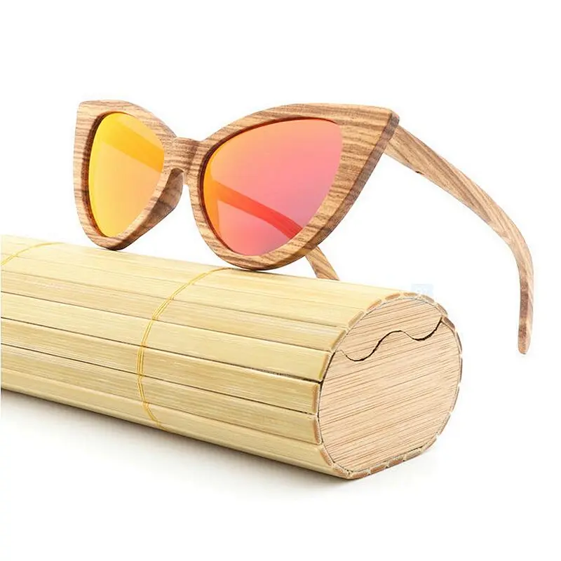 Hot sale fashion cat eye wood sunglasses custom logo printed Zebra Wood Sun Glasses 2019