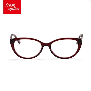 FB3781 Dark Red Acetate Stylish Eyewear With Bead Flower Temple